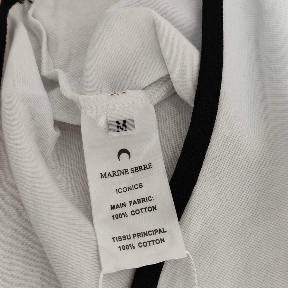 Marine Serre White Cropped Moon Logo Ringer Tee with Black Trim - Picture 3 of 8